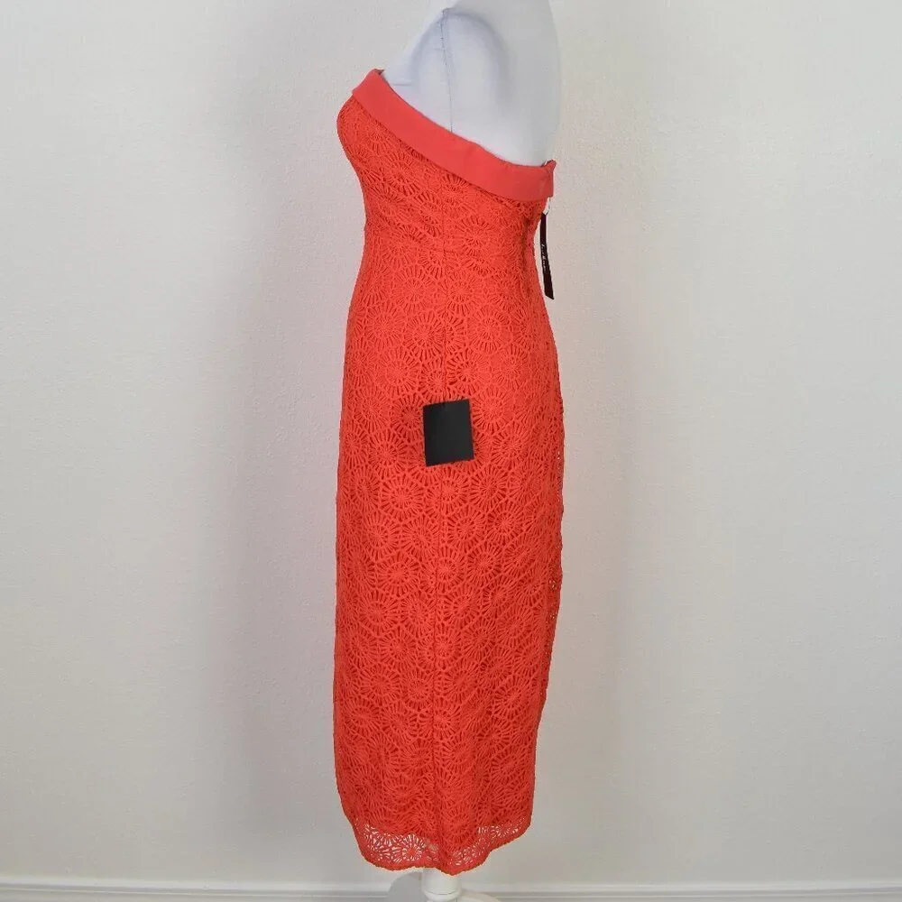 Lulu's Chic Intent Bright Red Crochet Textured Strapless Midi Dress NEW - XS - Picture 6 of 10